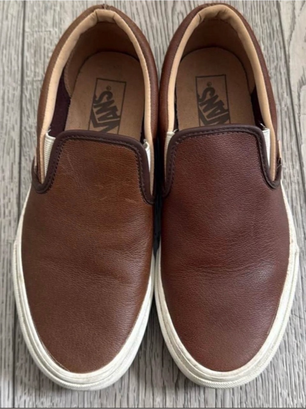 Vans Brown Leather Slip-On Loafers